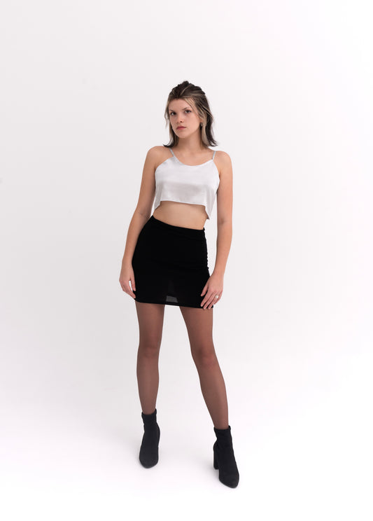 Luxury Silver Silk Satin Crop Top with Straps